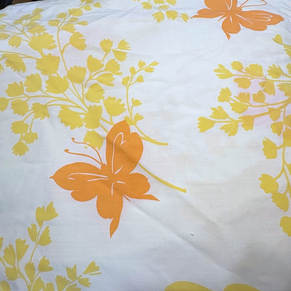 Vintage Montgomery Ward Twin Sheet Set Yellow Orange Butterfly Botanical Percale